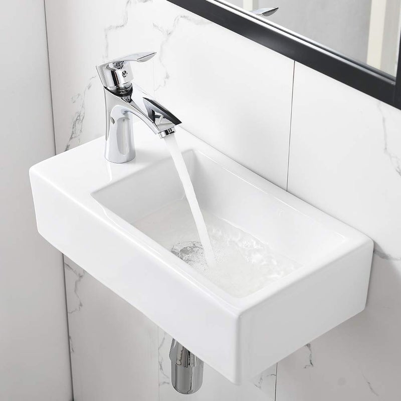 Bokaiya Corner Bathroom Sink Wall Mount-Bokaiya 18 Inch Small Bathroom Sink with Faucet Combo Rectangle White Porcelain Ceramic Vanity Sink, Left Hand - Image 4